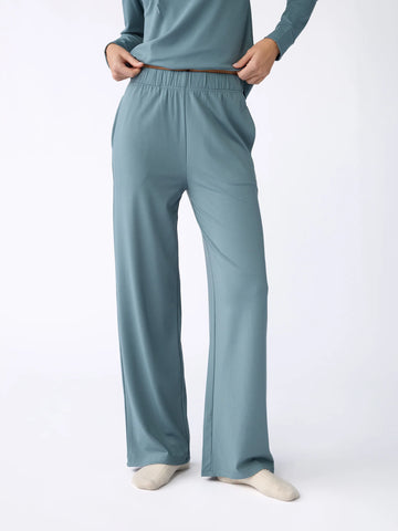 Women's Brushed Bamboo Wide Leg Pull On Pant & Pullover Crew Set