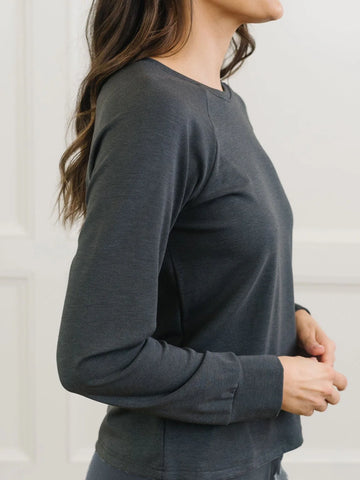 Women's Brushed Bamboo Wide Leg Pull On Pant & Pullover Crew Set