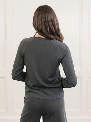 Women's Brushed Bamboo Wide Leg Pull On Pant & Pullover Crew Set
