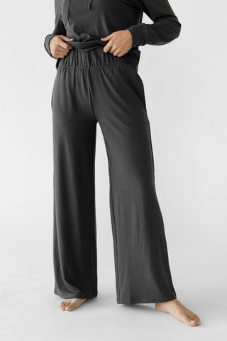 Women's Brushed Bamboo Wide Leg Pull On Pant & Pullover Crew Set