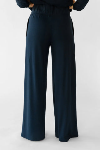 Women's Brushed Bamboo Wide Leg Pull On Pant & Pullover Crew Set