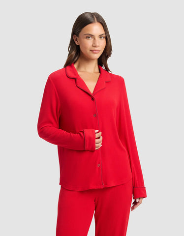 Women's Bamboo Rib-Knit Classic Long Sleeve Pajama Top