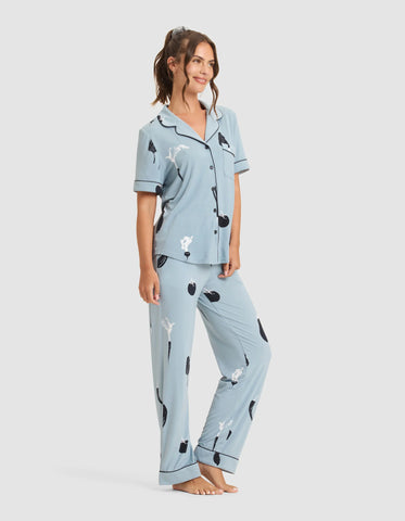 Women's Bamboo Stretch-Knit Short Sleeve & Pant Pajama Set - Last Chance