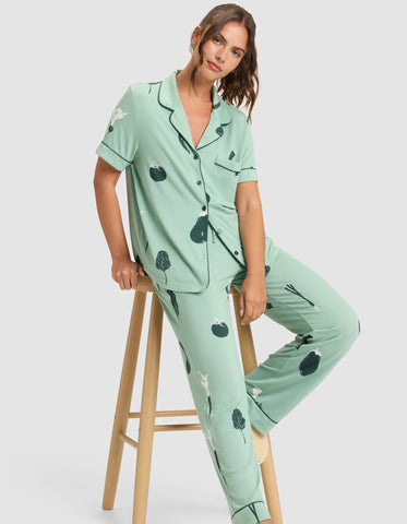 Women's Bamboo Stretch-Knit Short Sleeve & Pant Pajama Set - Last Chance