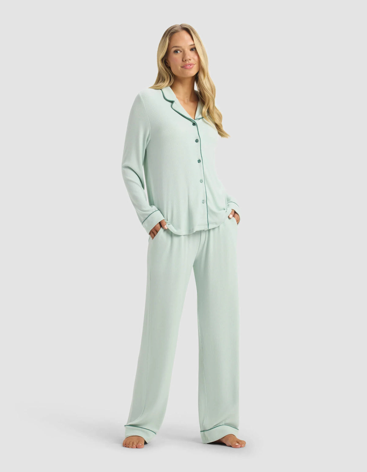 Women's Bamboo Rib-Knit Classic Long Sleeve Pajama Set