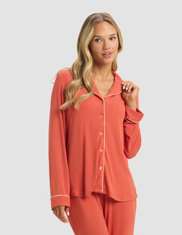 Women's Bamboo Rib-Knit Classic Long Sleeve Pajama Top