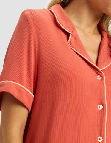 Women's Rib-Knit Classic Short Sleeve & Pant Pajama Set