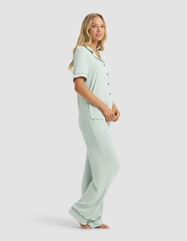 Women's Rib-Knit Classic Short Sleeve & Pant Pajama Set