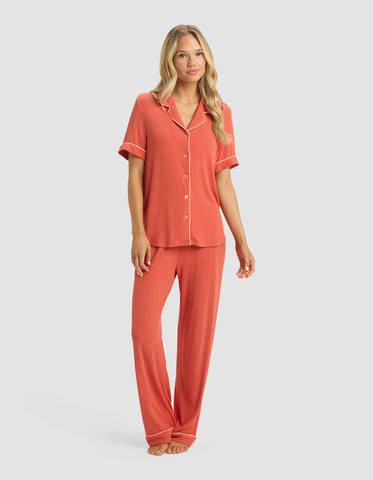 Women's Rib-Knit Classic Short Sleeve & Pant Pajama Set